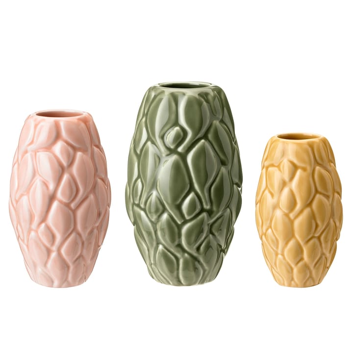 Set de 3 jarrones Leaf - Rosa-verde-amarillo - Knabstrup Keramik