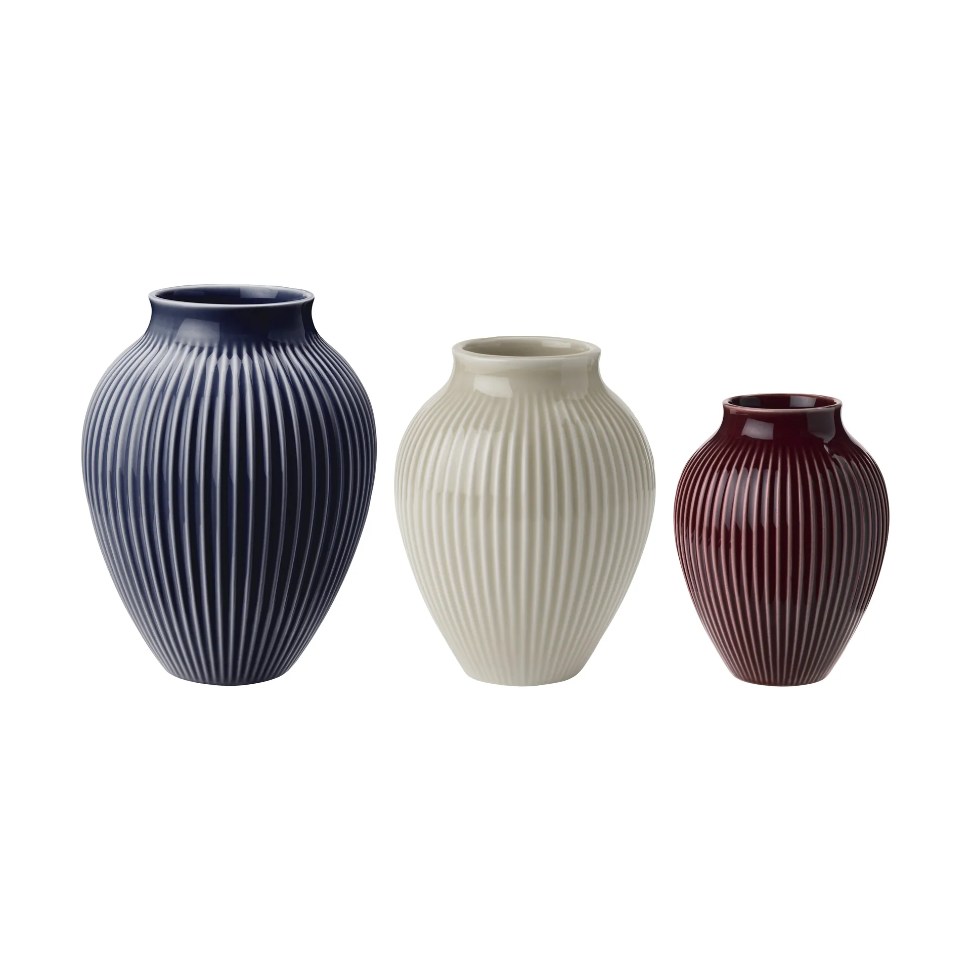 Set de jarrones acanalados Knabstrup 3-pack, Berry-sand-dark blue Knabstrup Keramik