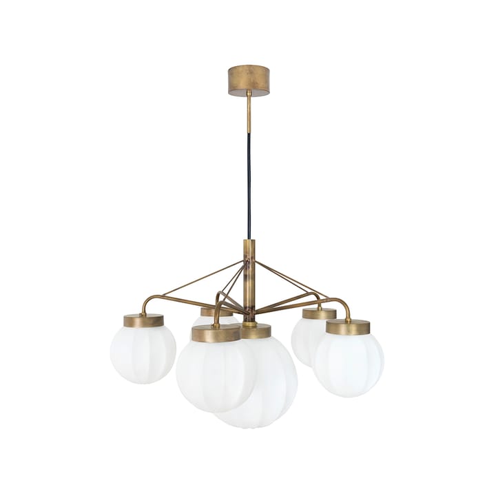 Lámpara colgante Klyfta 6 luces, Latón crudo/ blanco Konsthantverk