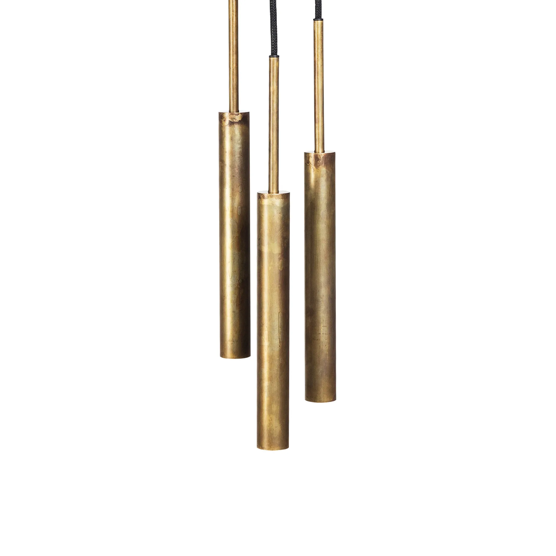 Lámpara colgante Stav 3 con placa de techo redonda, Latón crudo Konsthantverk