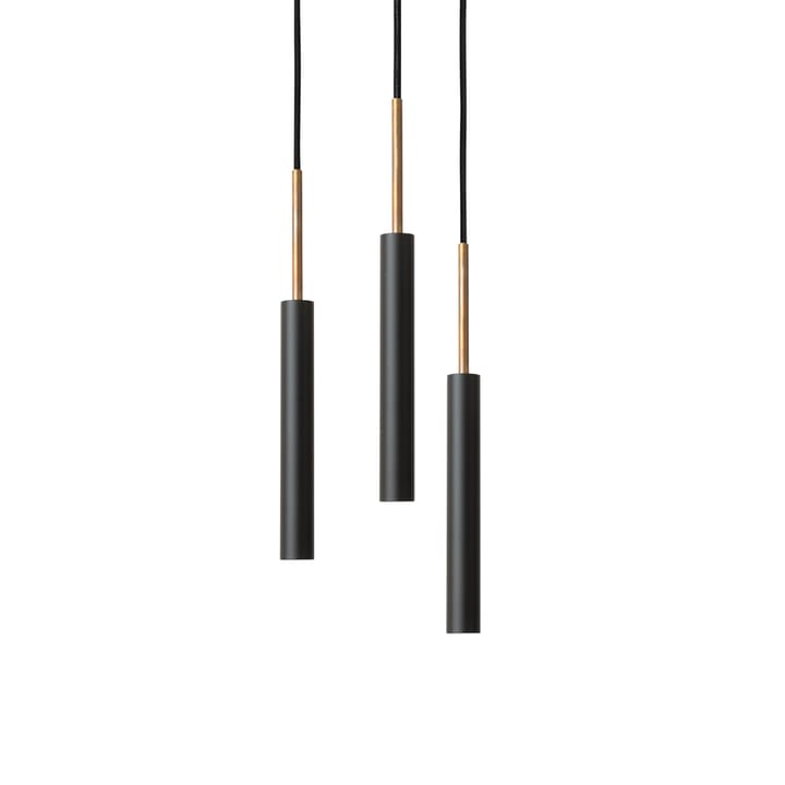 Lámpara colgante Stav 3 con placa de techo redonda, Negro/latón crudo Konsthantverk