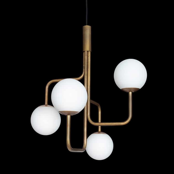 Lámpara colgante Strapatz glob Ø78 cm, Latón crudo-opal Konsthantverk