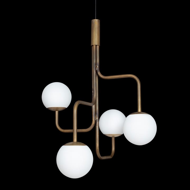 Lámpara colgante Strapatz glob Ø78 cm, Latón crudo-opal Konsthantverk