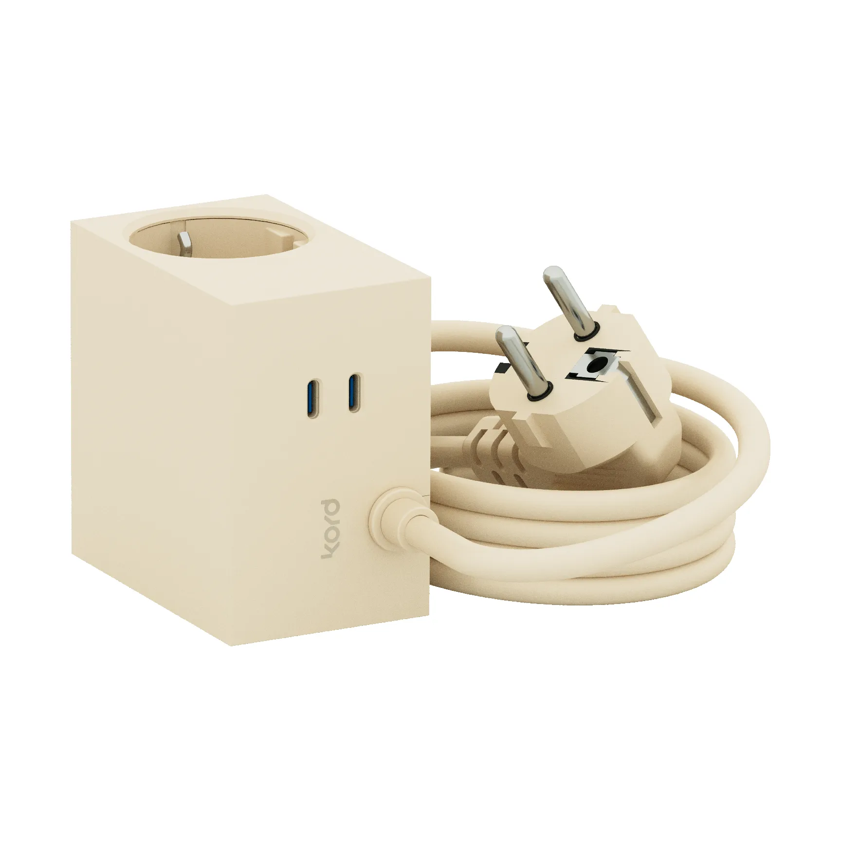 Regleta Cuboid+ con USB-C de 30W y cable de 2 m, Pearled Ivory (blanco) Kord