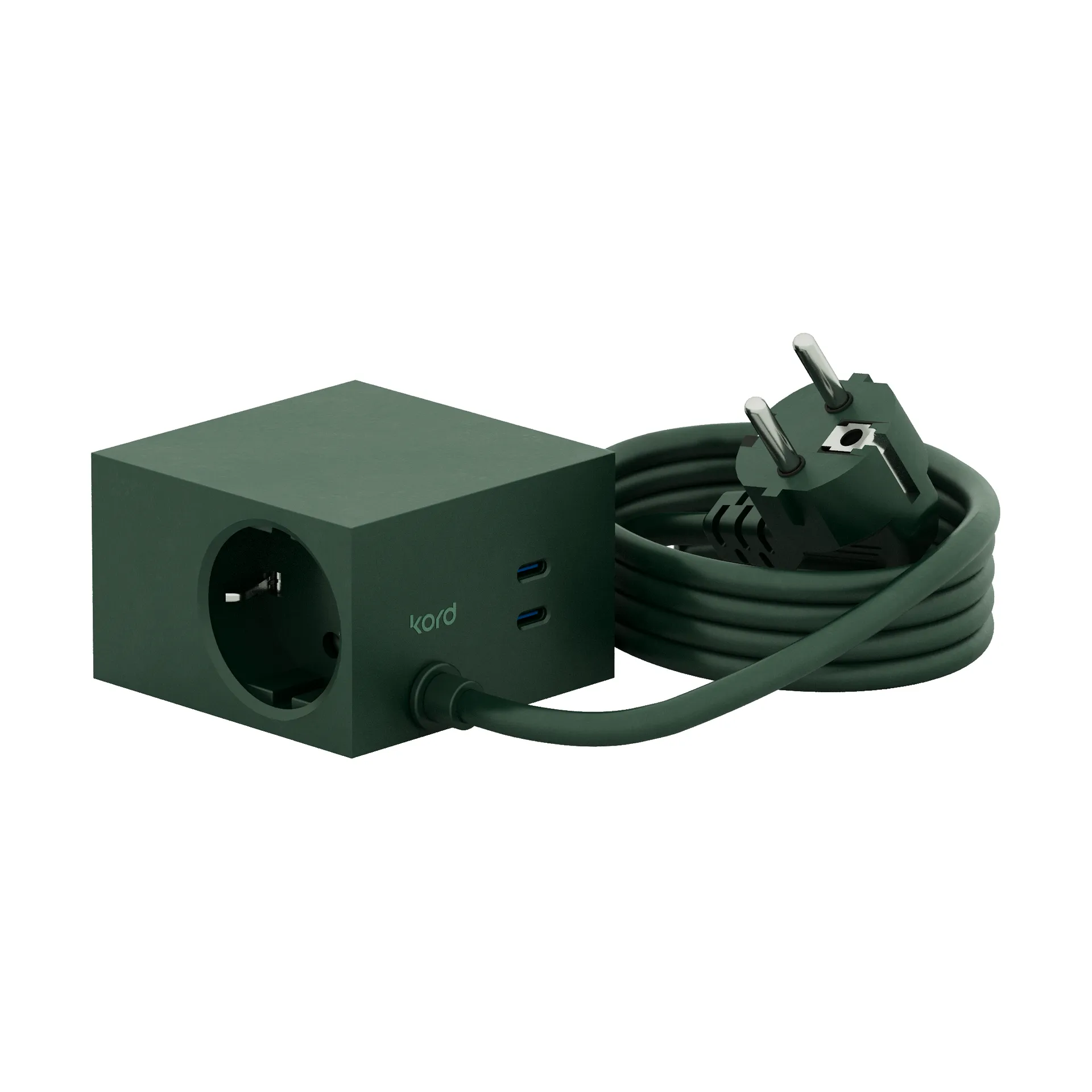 Regleta eléctrica Cuboid+ USB-C 30W 2 m, Dark Green Kord