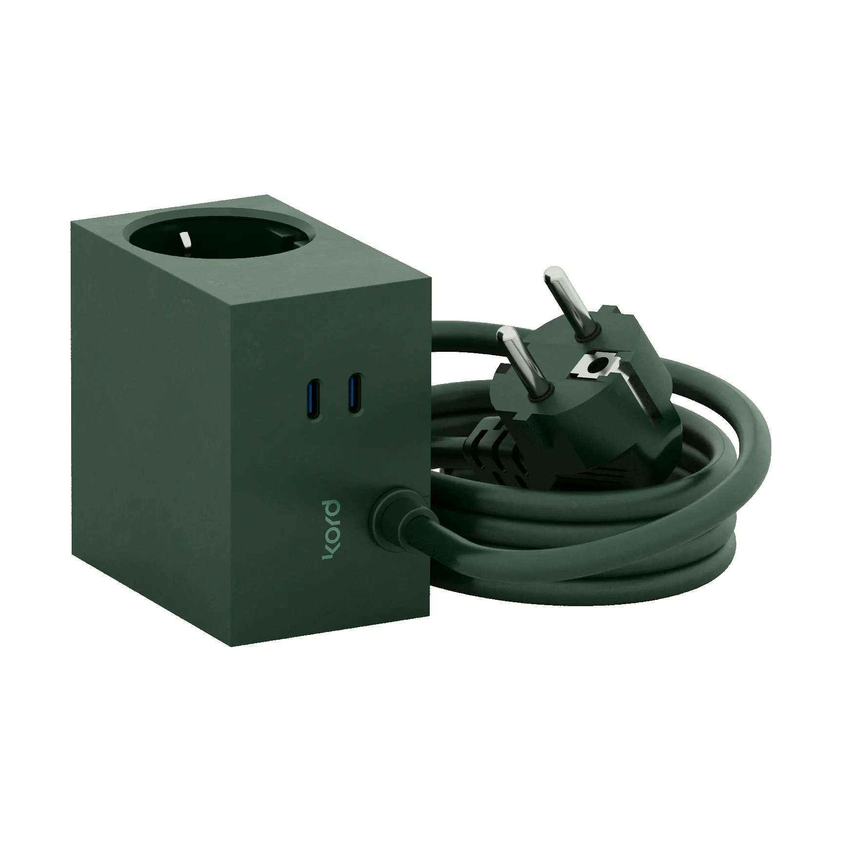 Regleta eléctrica Cuboid+ USB-C 30W 2 m, Dark Green Kord