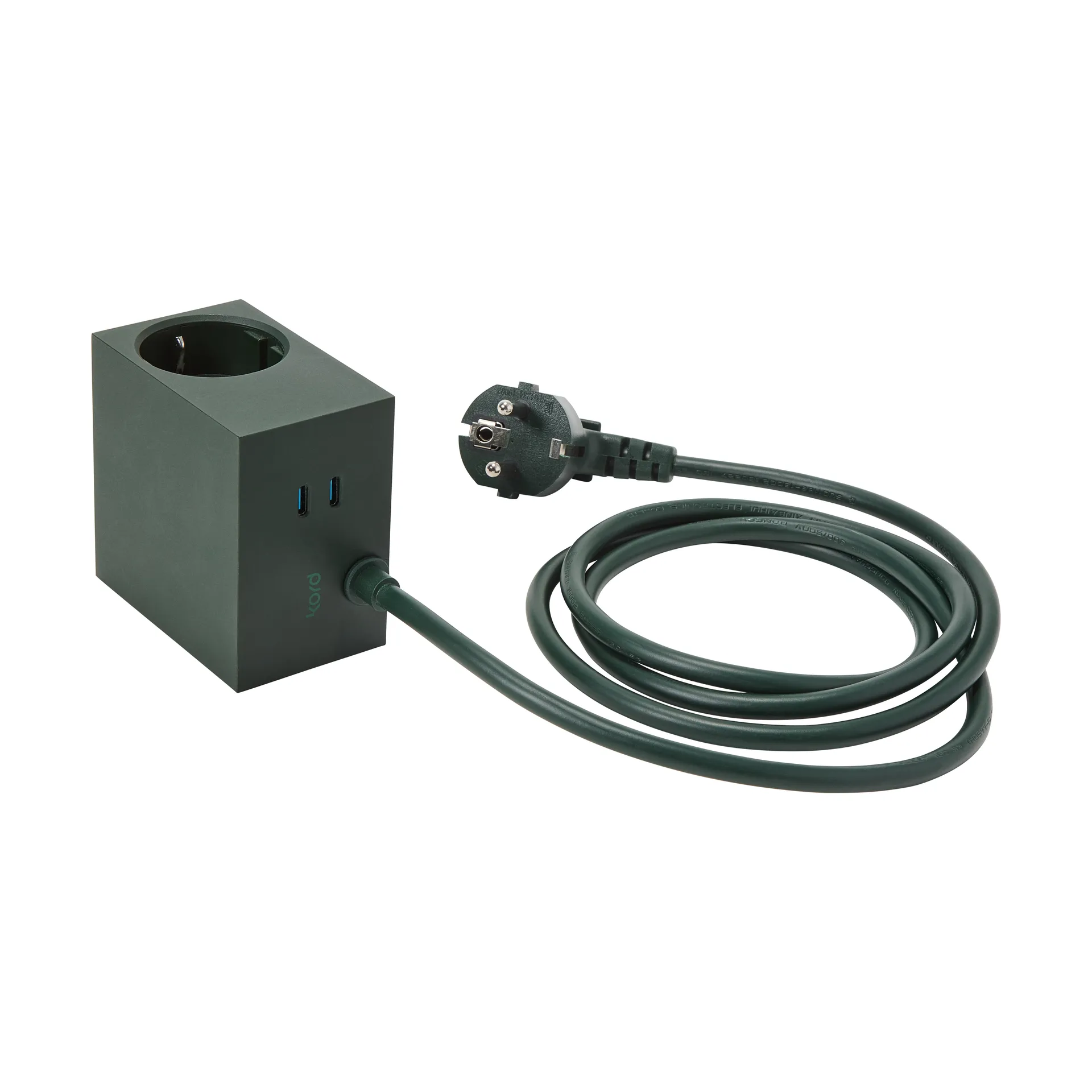 Regleta eléctrica Cuboid+ USB-C 30W 2 m, Dark Green Kord