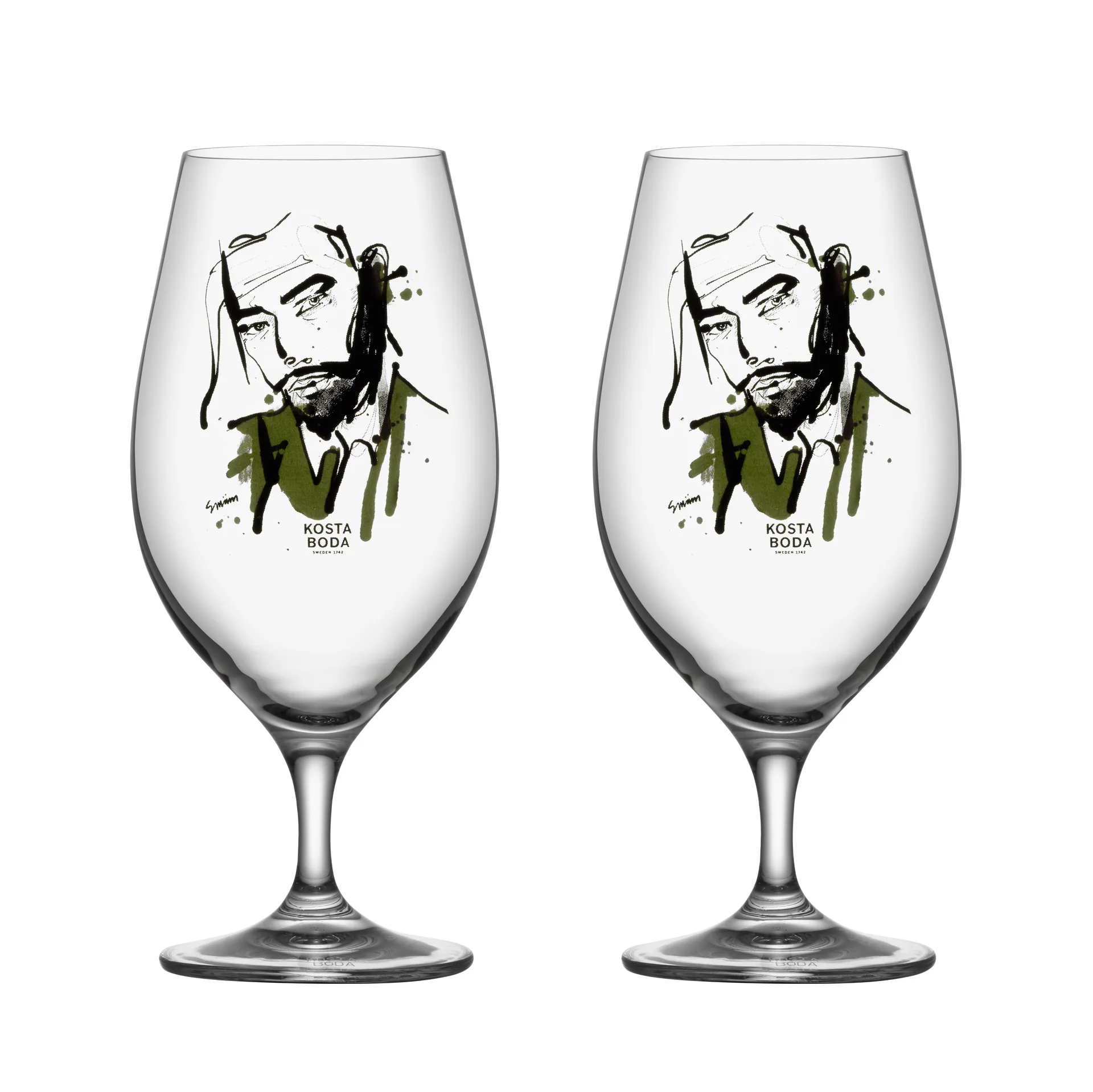 2 Copas de cerveza All about you 40 cl, Want him (verde), set de 2 Kosta Boda