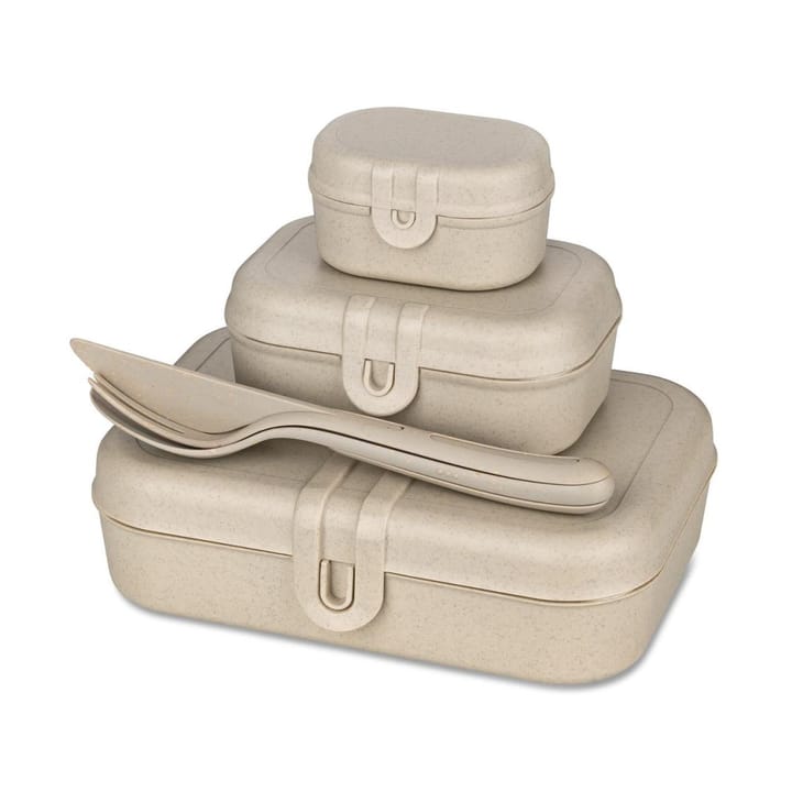 Set de 3 fiambreras y cubiertos Pascal Ready - Nature desert sand - Koziol