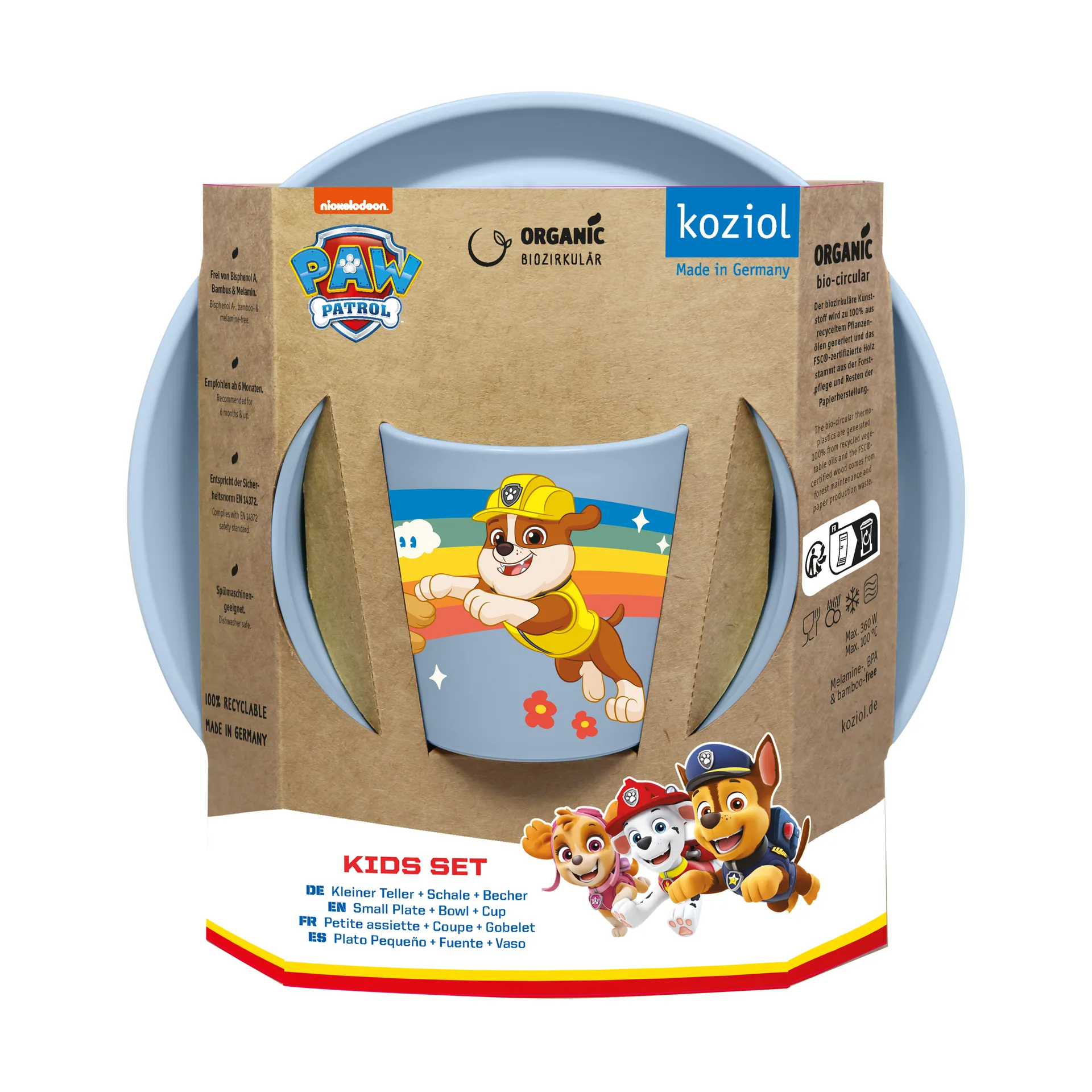 Vajilla infantil Connect Paw Patrol 3 piezas, Azul Koziol