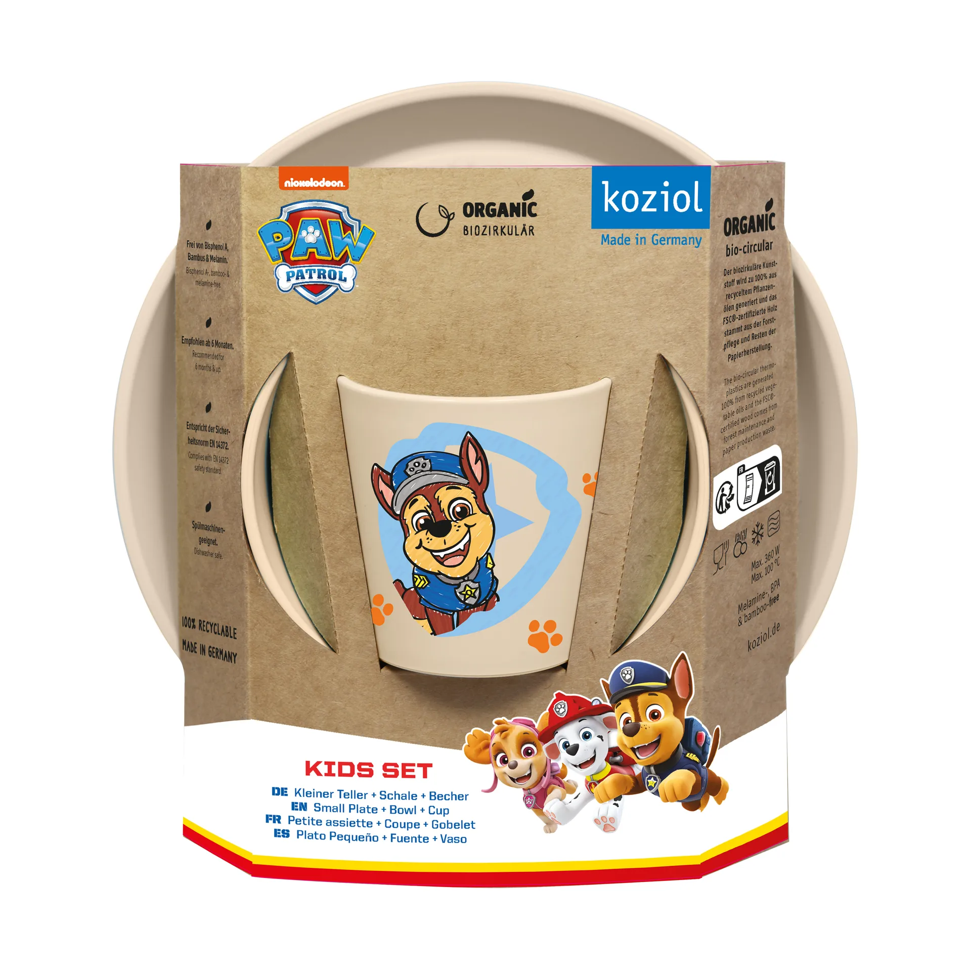 Vajilla infantil Connect Paw Patrol 3 piezas, Beige Koziol