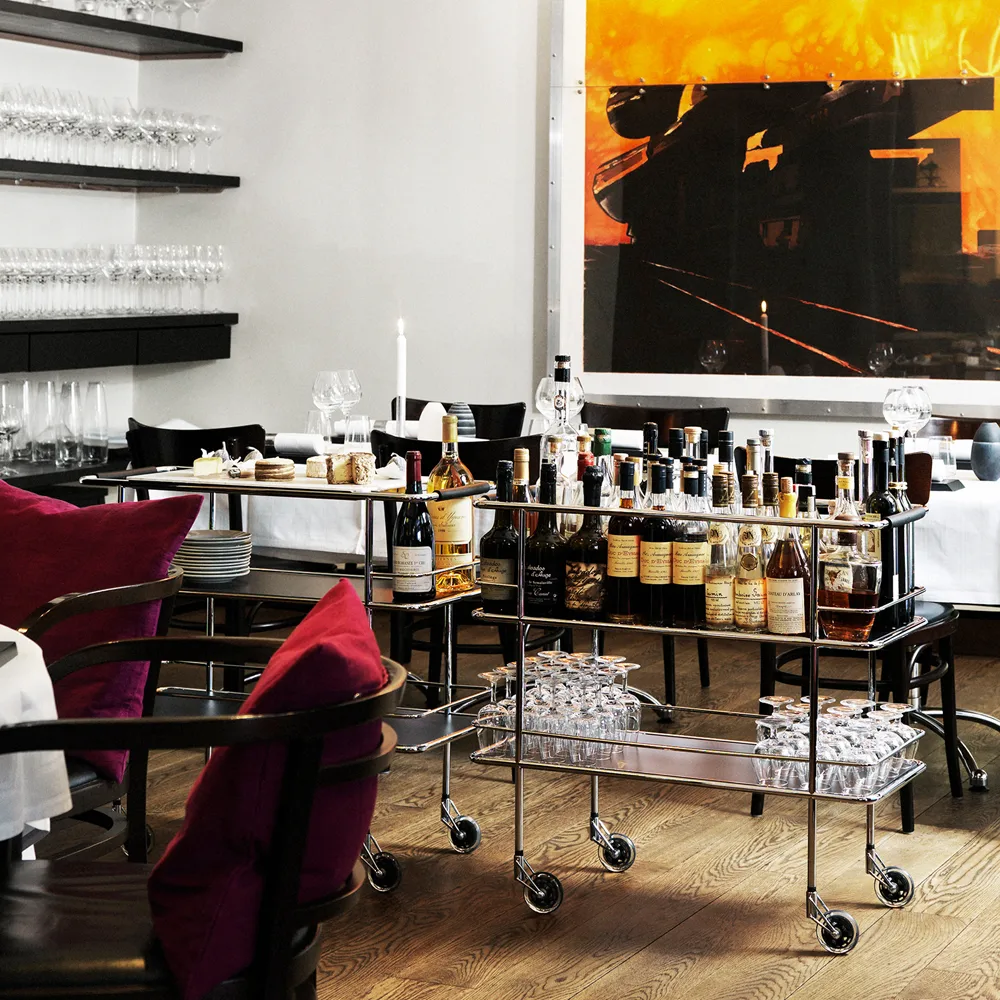 Carro de servicio Cargo, Vidrio esmerilado-cromo Lammhults