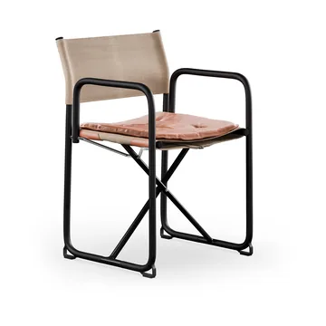 Silla con brazos X75-2 - Lino natural-Elmo Nordic cuero Cognac-patas negras - Lammhults