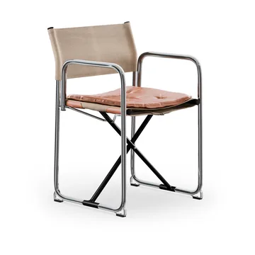 Silla con brazos X75-2 - Tejido de lino natural-Elmo Nordic leather Cognac-patas cromadas - Lammhults