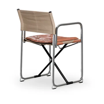 Silla con brazos X75-2 - Tejido de lino natural-Elmo Nordic leather Cognac-patas cromadas - Lammhults