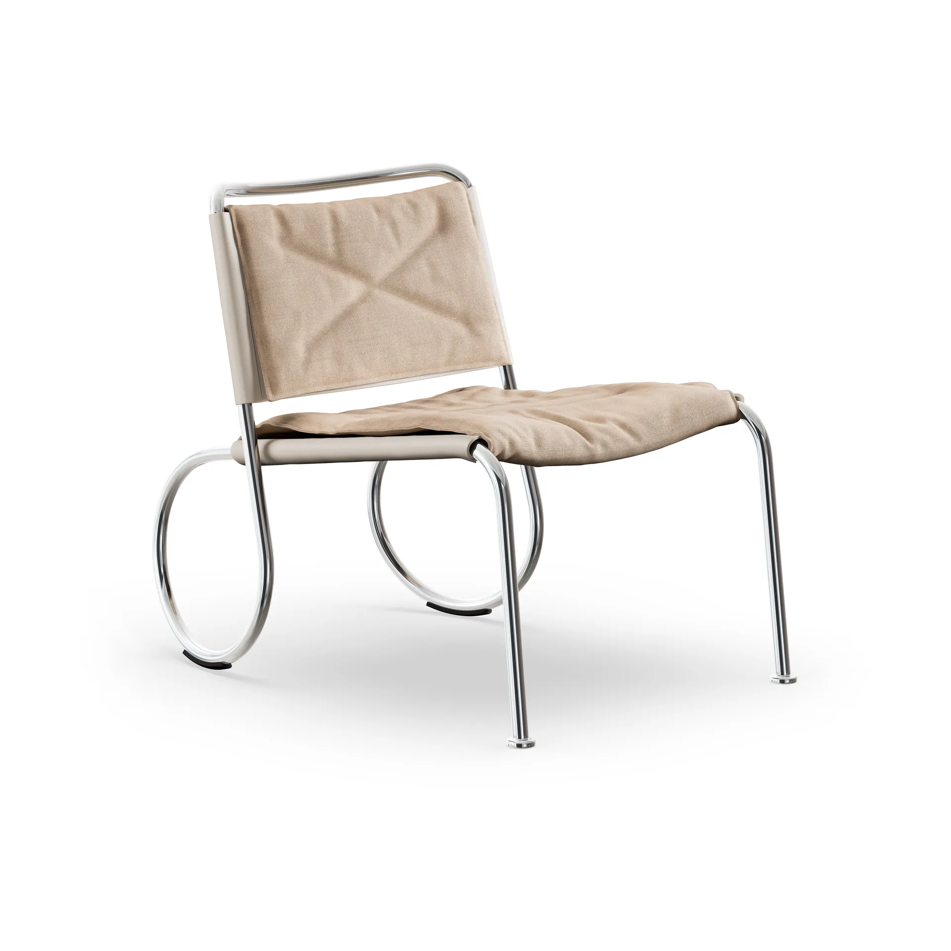Silla Corso easy chair, Elmo Nordic cuero Natural-lino tejido-cromo Lammhults