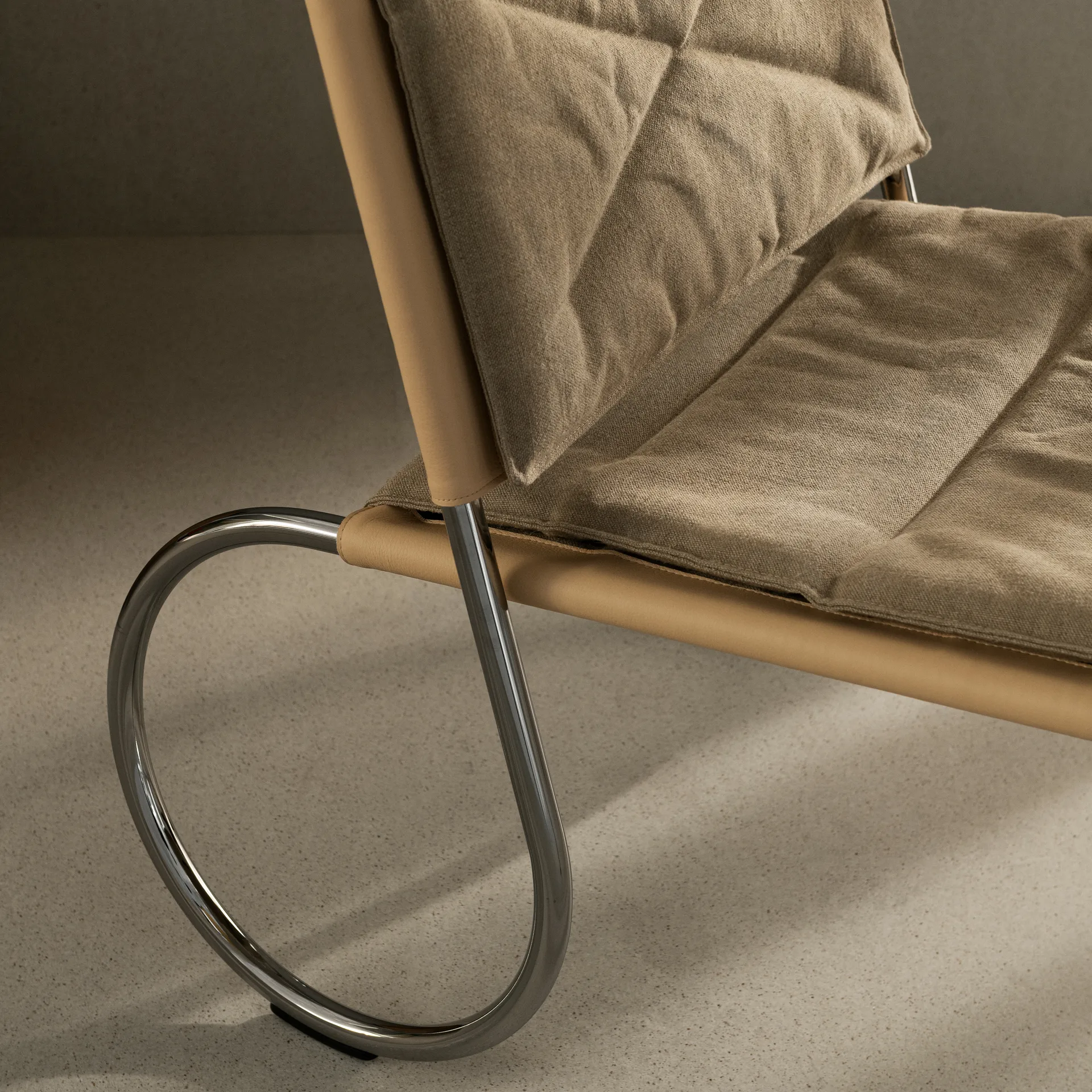 Silla Corso easy chair, Elmo Nordic cuero Natural-lino tejido-cromo Lammhults