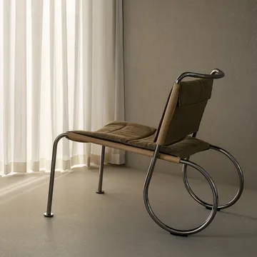 Silla Corso easy chair - Elmo Nordic cuero Natural-lino tejido-cromo - Lammhults