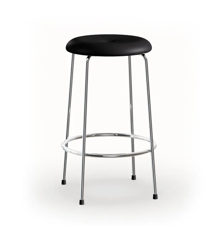 Taburete alto Taburett - Piel negra con base cromada, 63 cm - Lammhults