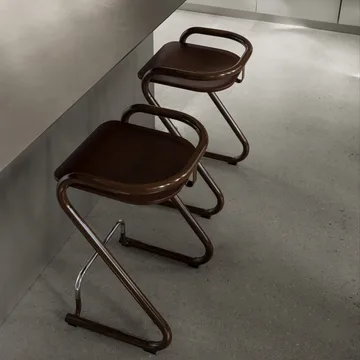 Taburete de bar S70-3  - Elmo Nordic cuero Cognac-estructura cromada - Lammhults