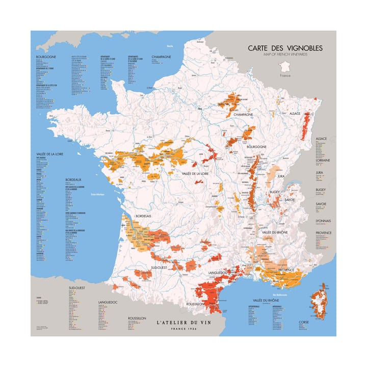 Mapap de vinos de Francia L'Atelier - 57x57 cm - L'Atelier du Vin