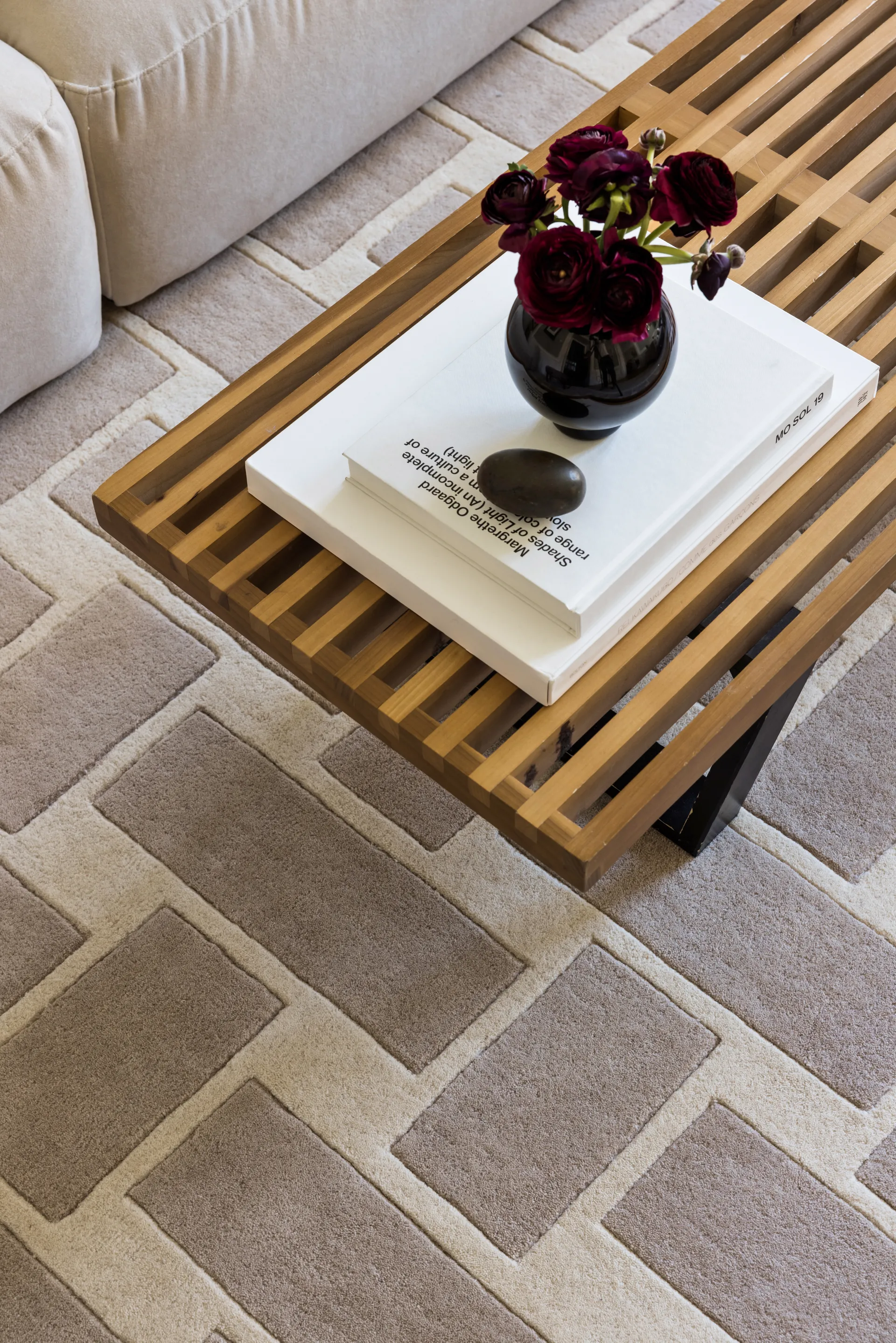 Alfombra de lana 60S Geo Basket Weave, Oatmeal, 300x400 cm Layered