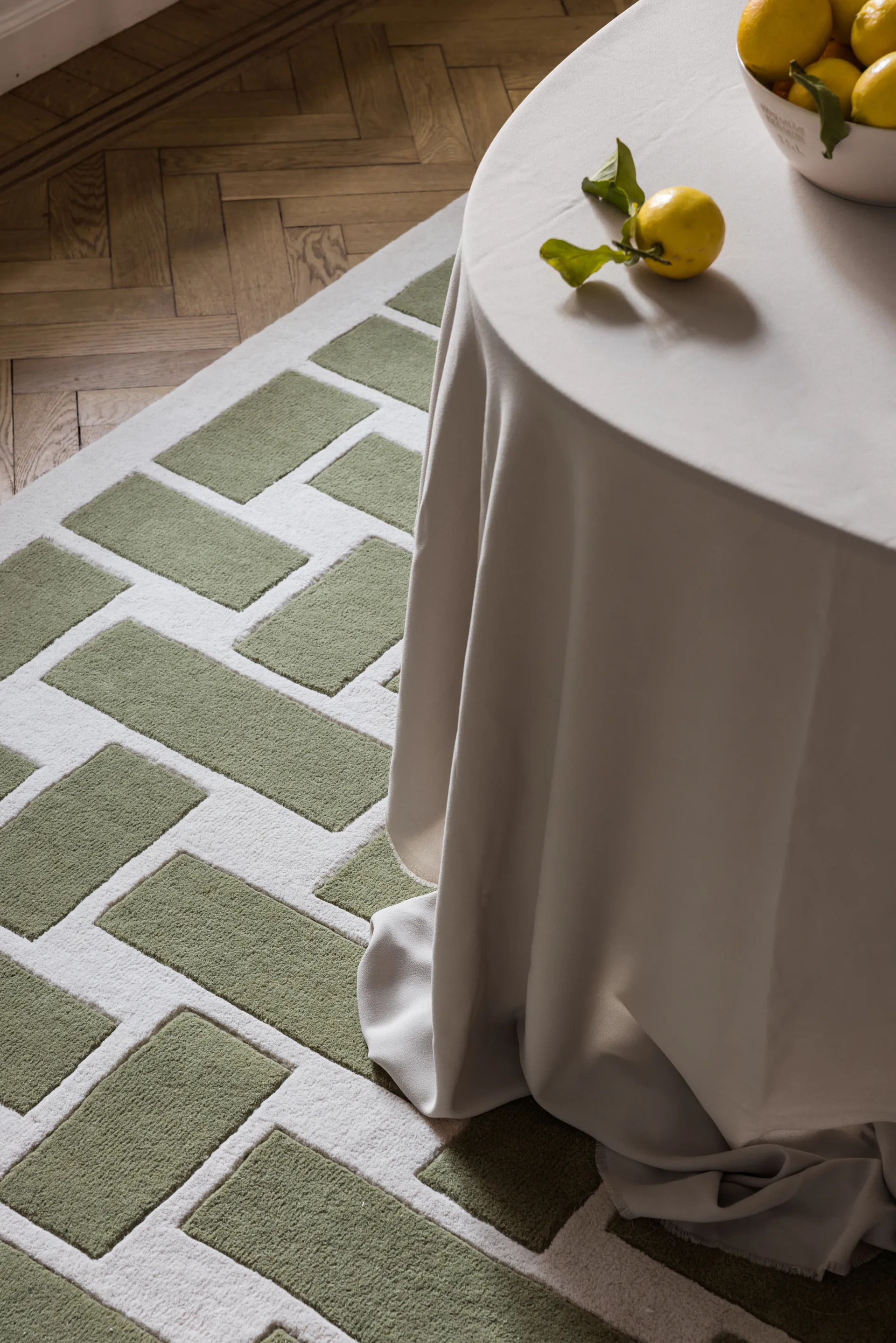 Alfombra de lana 60S Geo Basket Weave, Olive, 180x270 cm Layered
