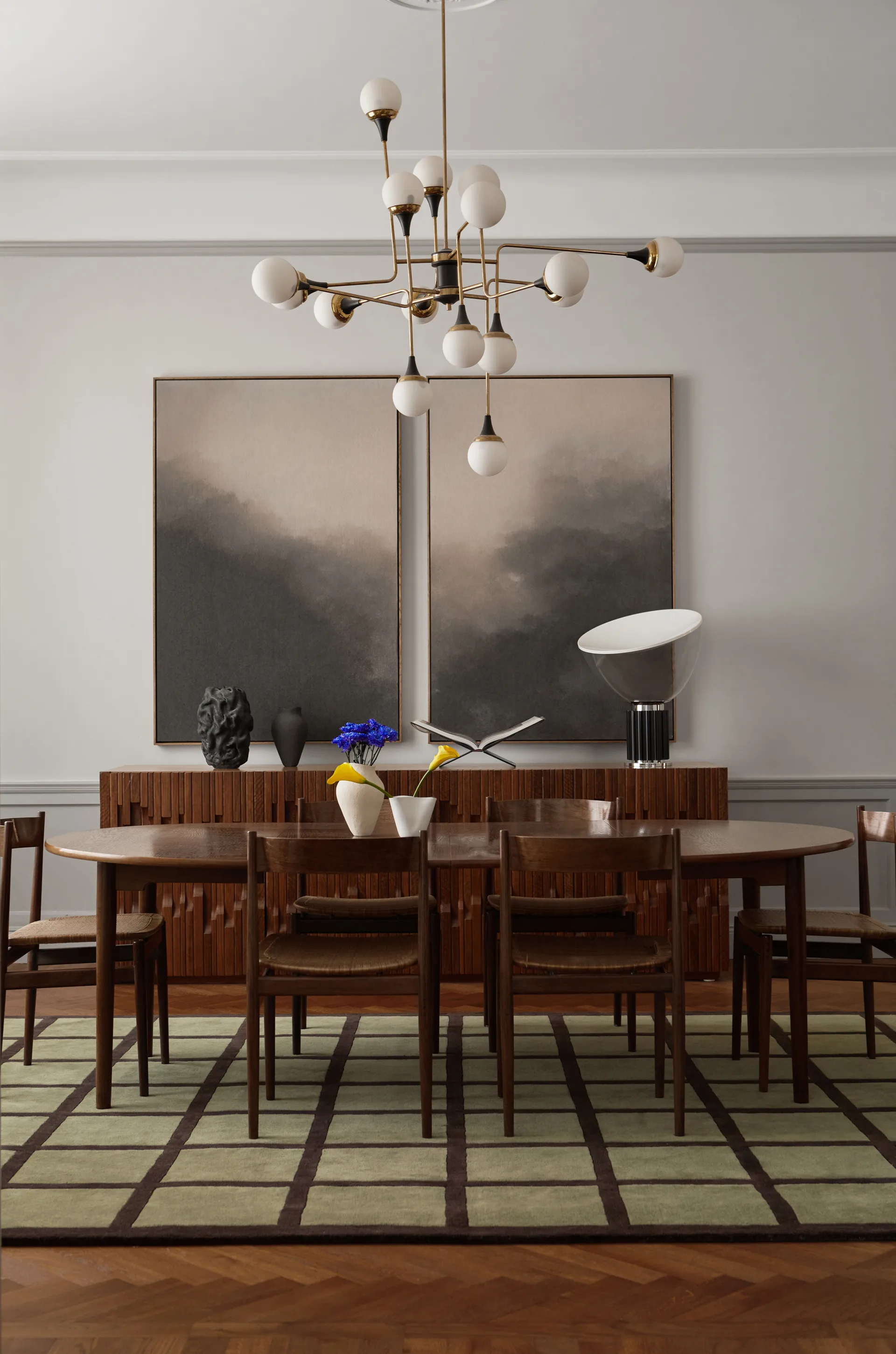 Alfombra de lana Avenue Checked Bone, Olive, 180x270 cm Layered