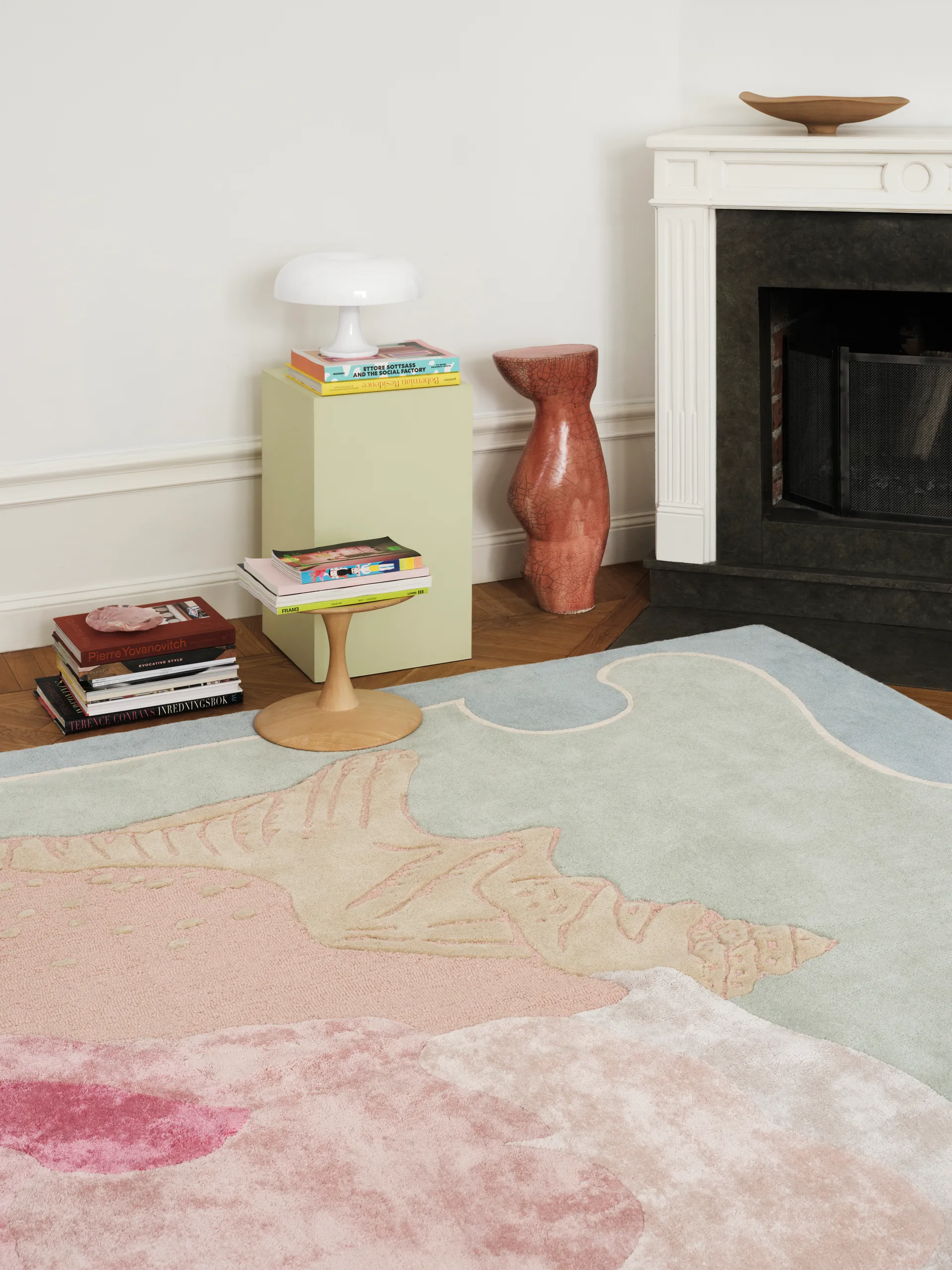 Alfombra de lana Shell estampado, Blue, pink, 250x350 cm Layered