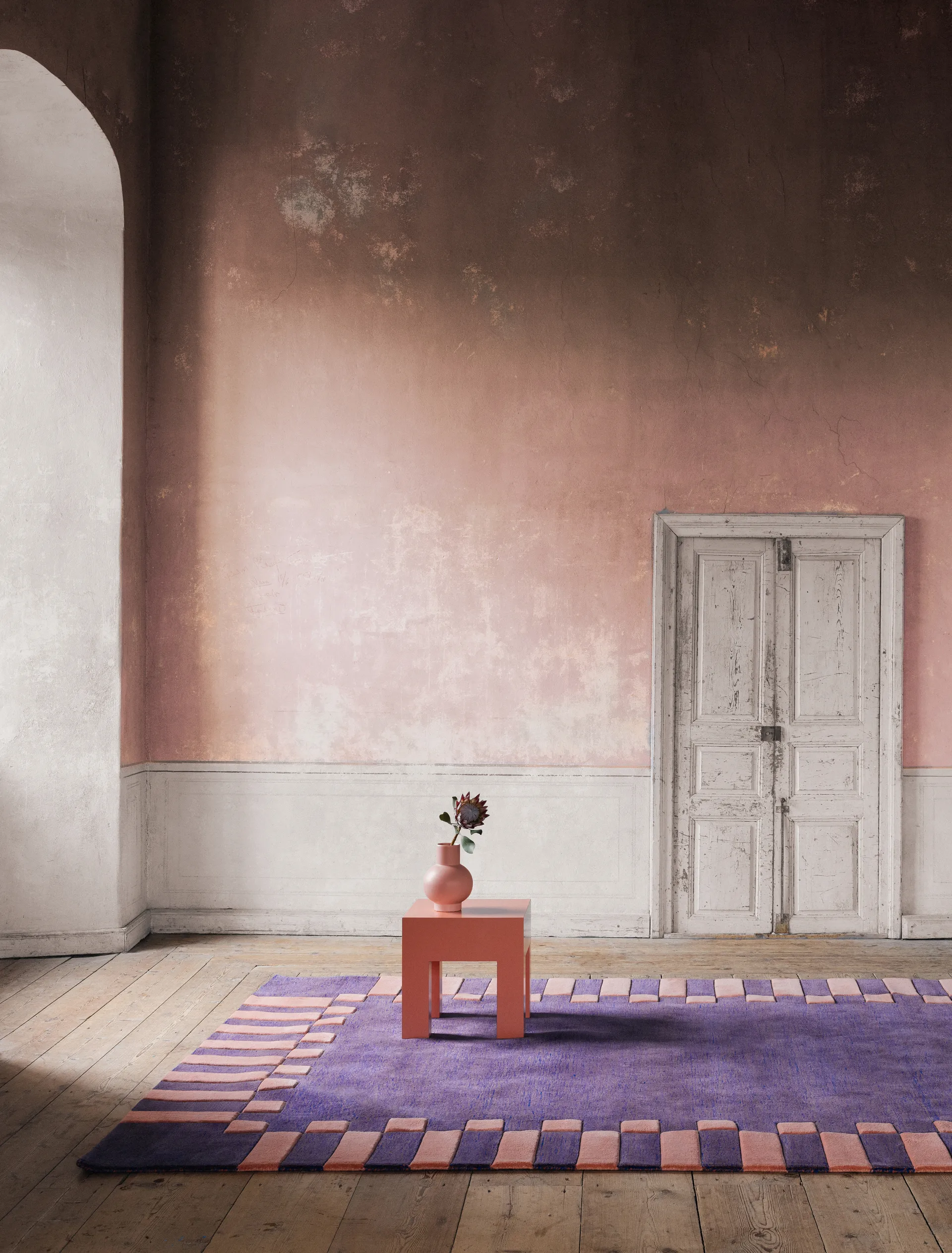 Alfombra de lana Teklan frame, Cobalt salmon, 180x270 cm Layered