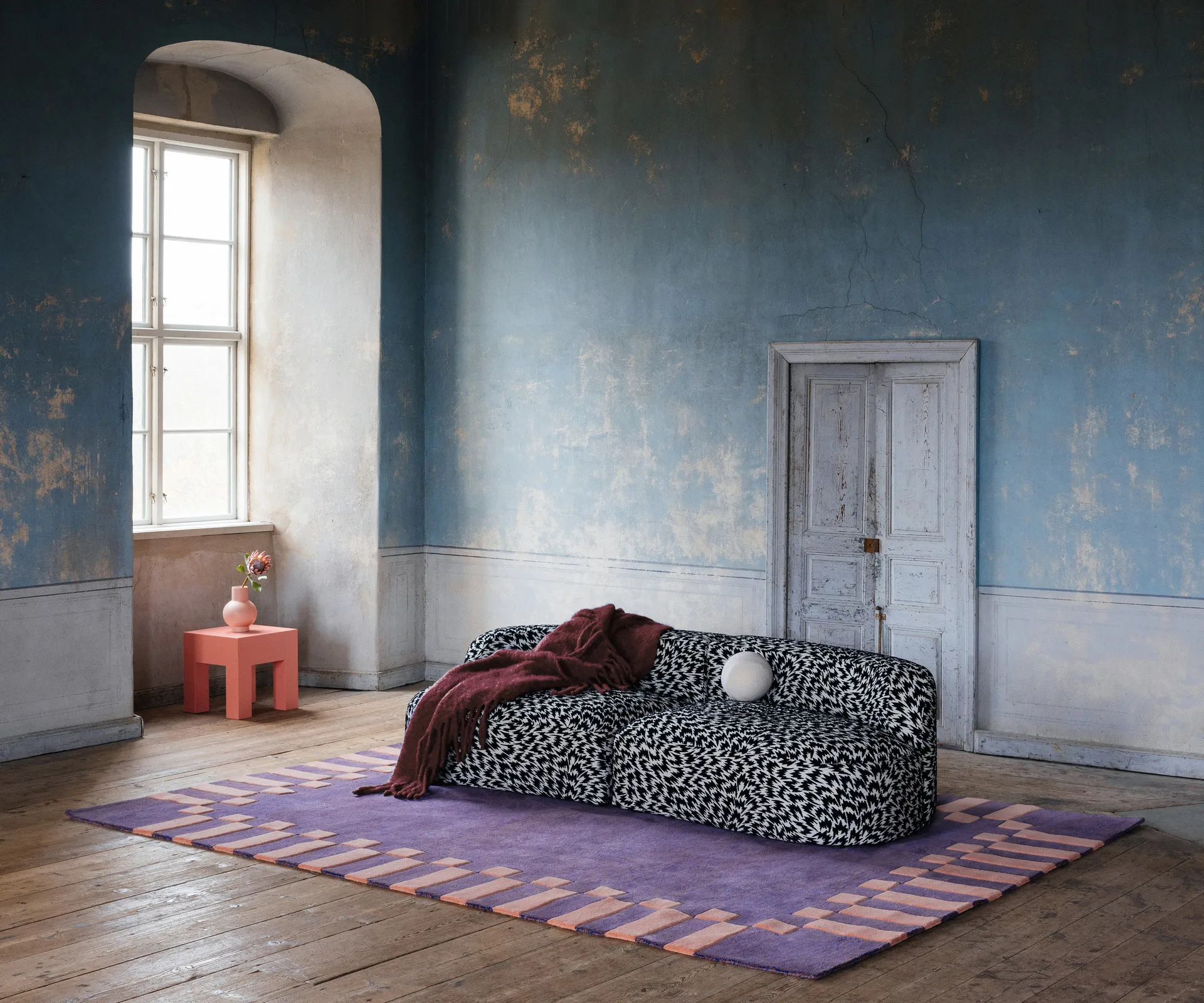 Alfombra de lana Teklan frame, Cobalt salmon, 250x350 cm Layered