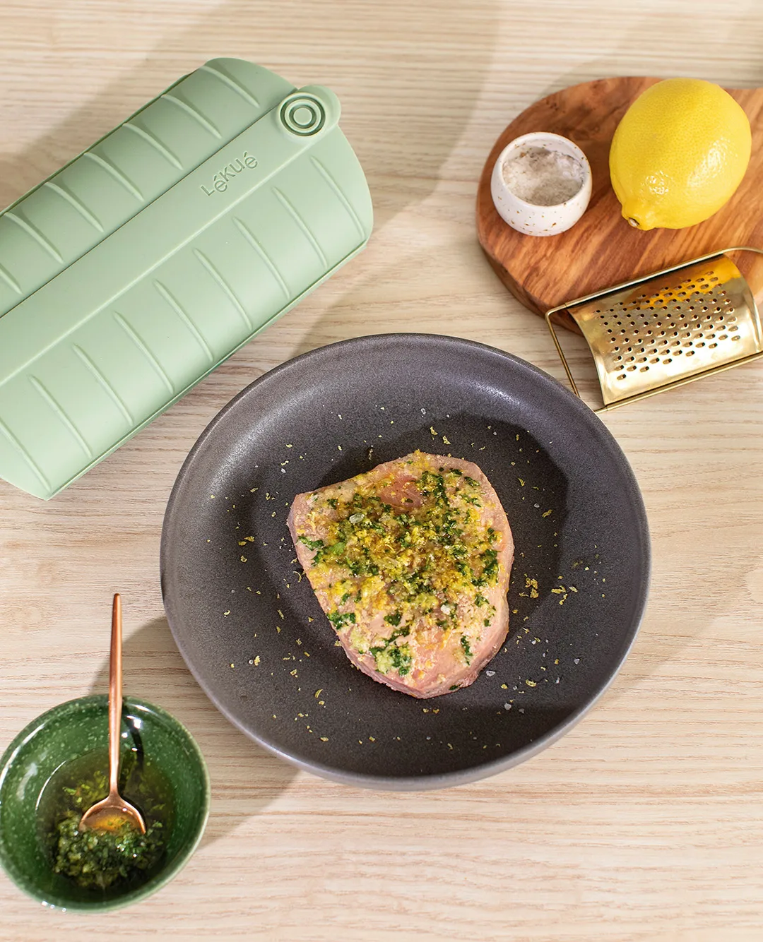 Estuche de vapor Lékué , Verde, con bandeja, 2-pack Lékué