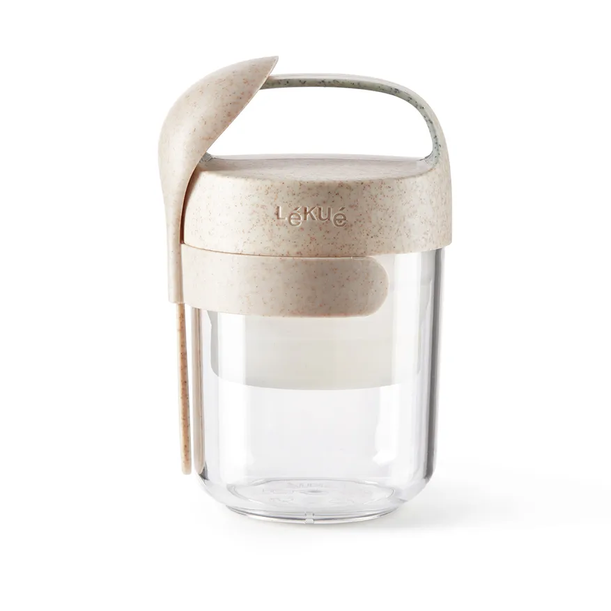 Jar To Go organic Lékué con cuchara beige, 0,4 L Lékué