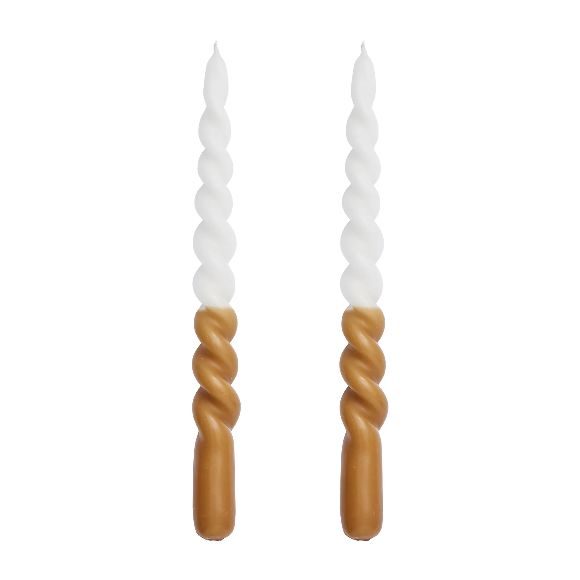 2 Velas enroscadas Twisted dos colores 25 cm, Golden brown-white Lene Bjerre
