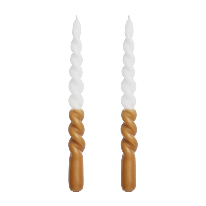 2 Velas enroscadas Twisted dos colores 25 cm - Golden brown-white - Lene Bjerre