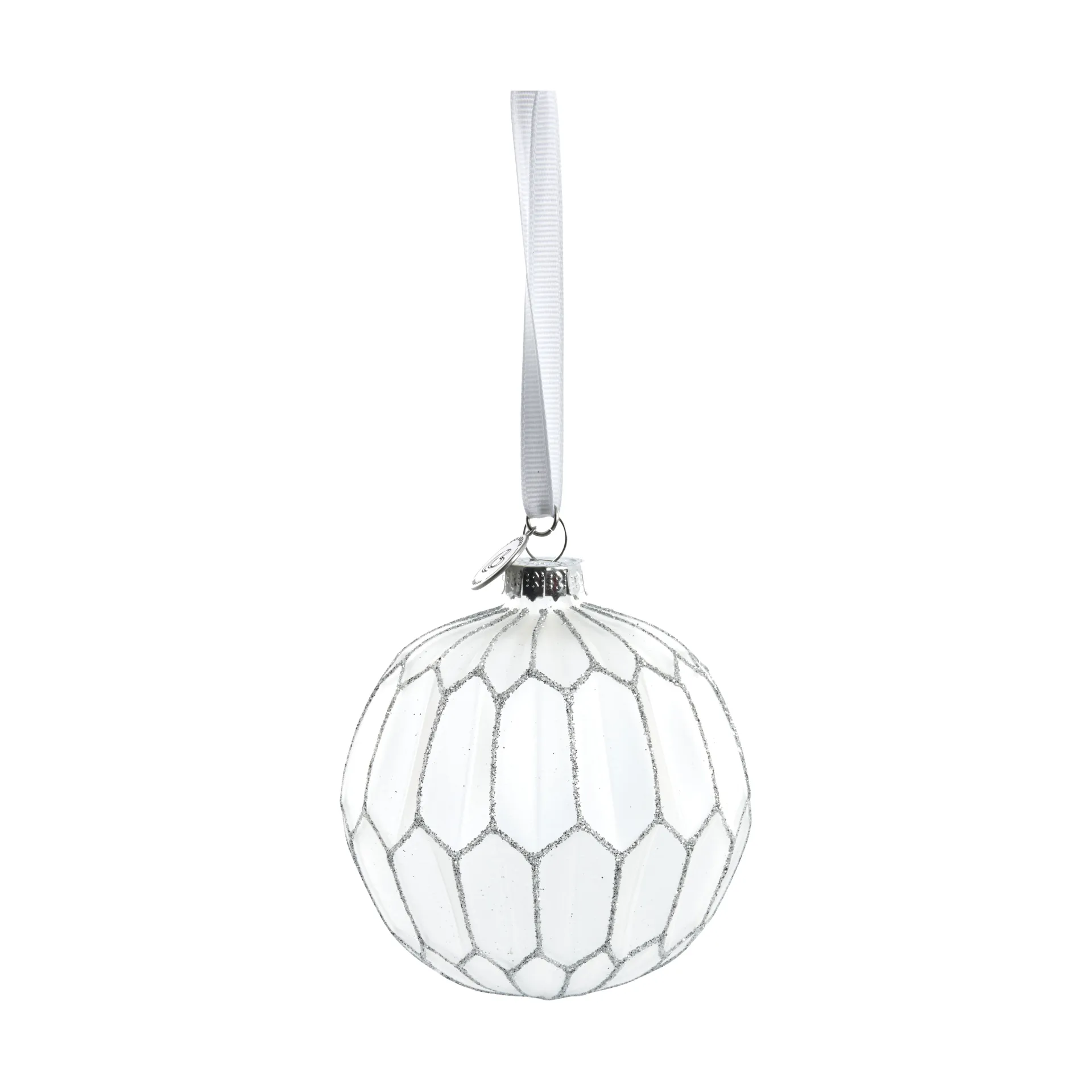 Bola de Navidad Navina redonda Ø8 cm, White-Silver Lene Bjerre