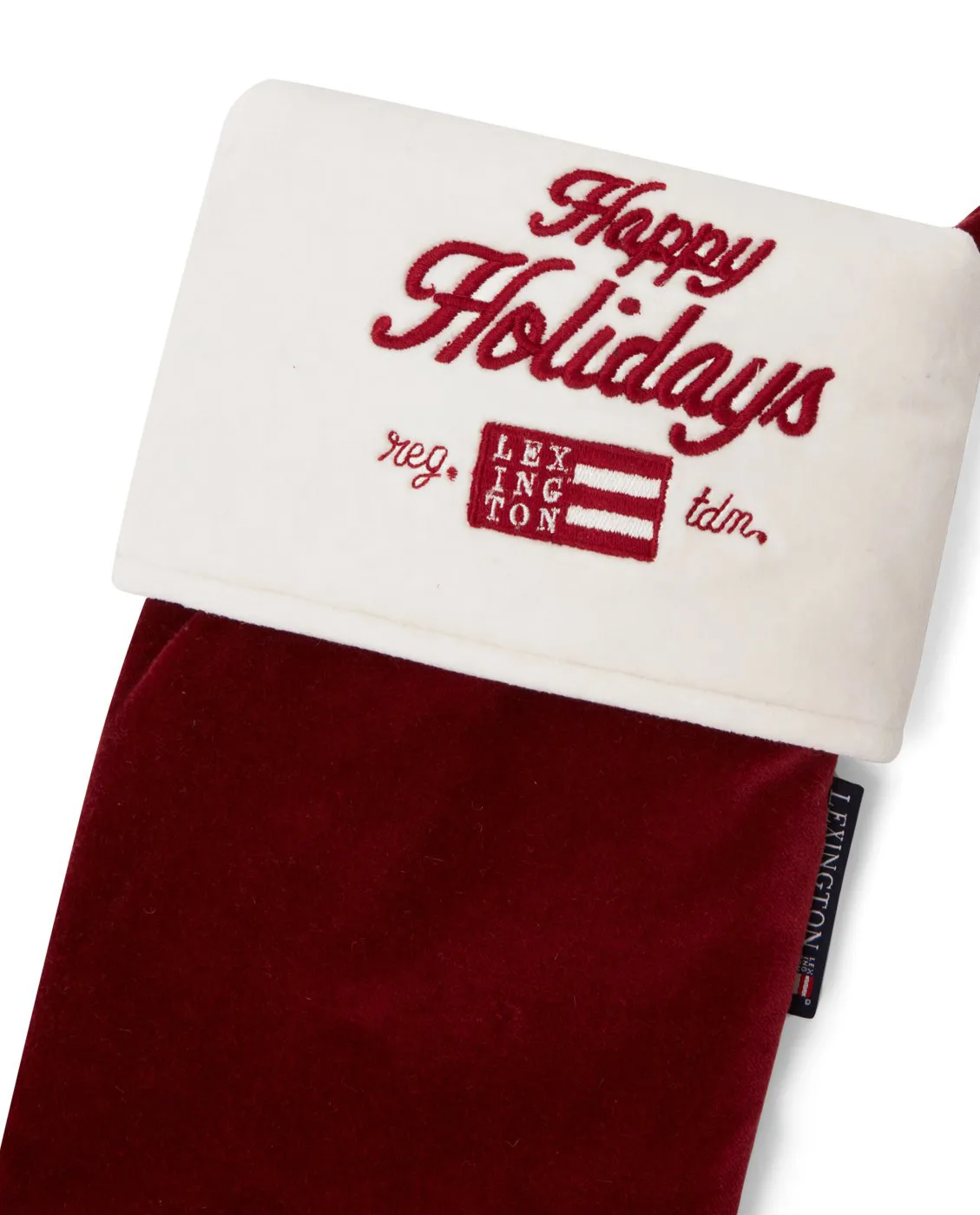 Calcetín de Navidad Happy Holidays Organic Cotton Velvet, Red-white Lexington