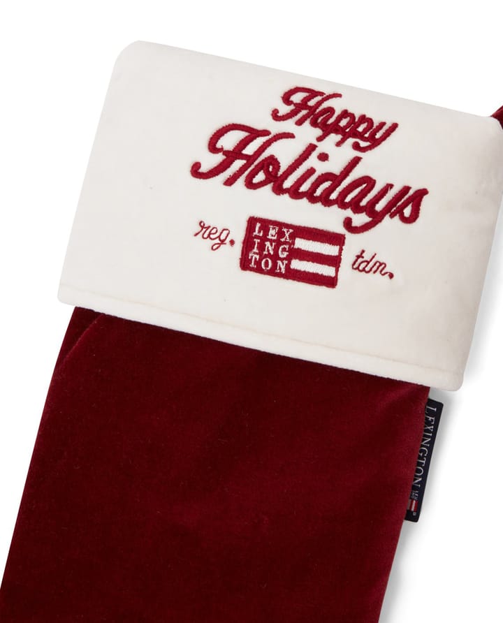 Calcetín de Navidad Happy Holidays Organic Cotton Velvet, Red-white Lexington