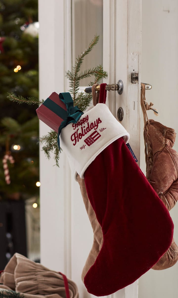 Calcetín de Navidad Happy Holidays Organic Cotton Velvet, Red-white Lexington