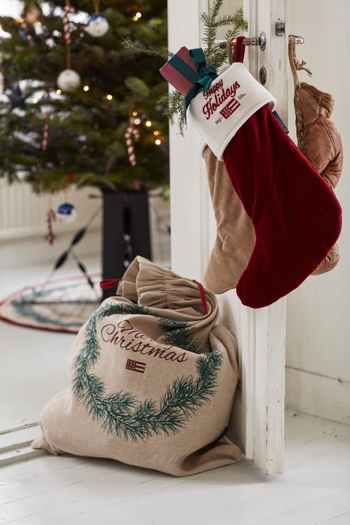 Calcetín de Navidad Happy Holidays Organic Cotton Velvet, Red-white Lexington