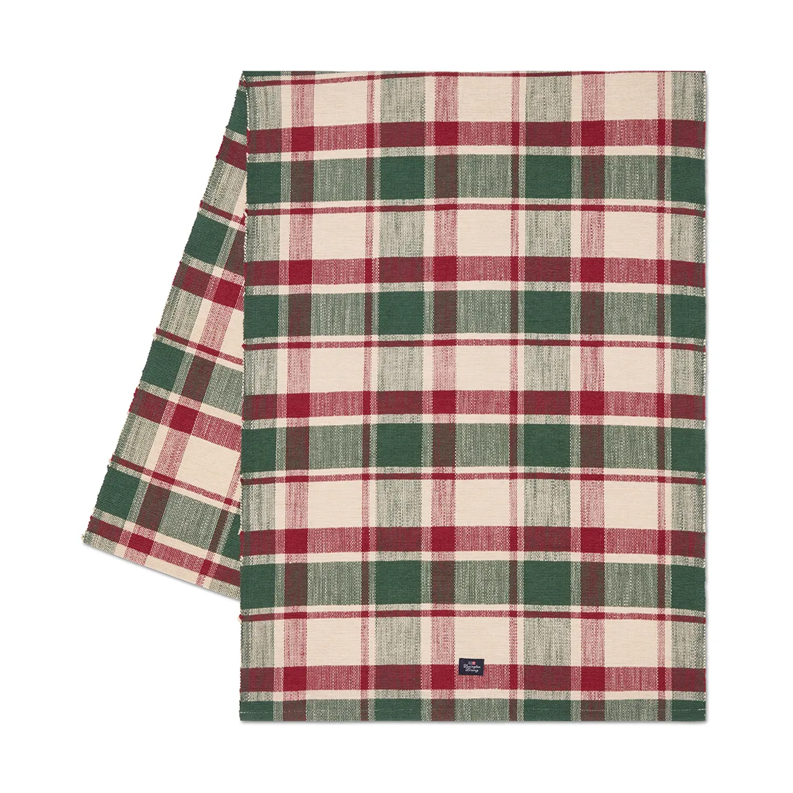 Camino de mesa Checked de algodón ecológico, Green-red-beige, 50x150 cm Lexington