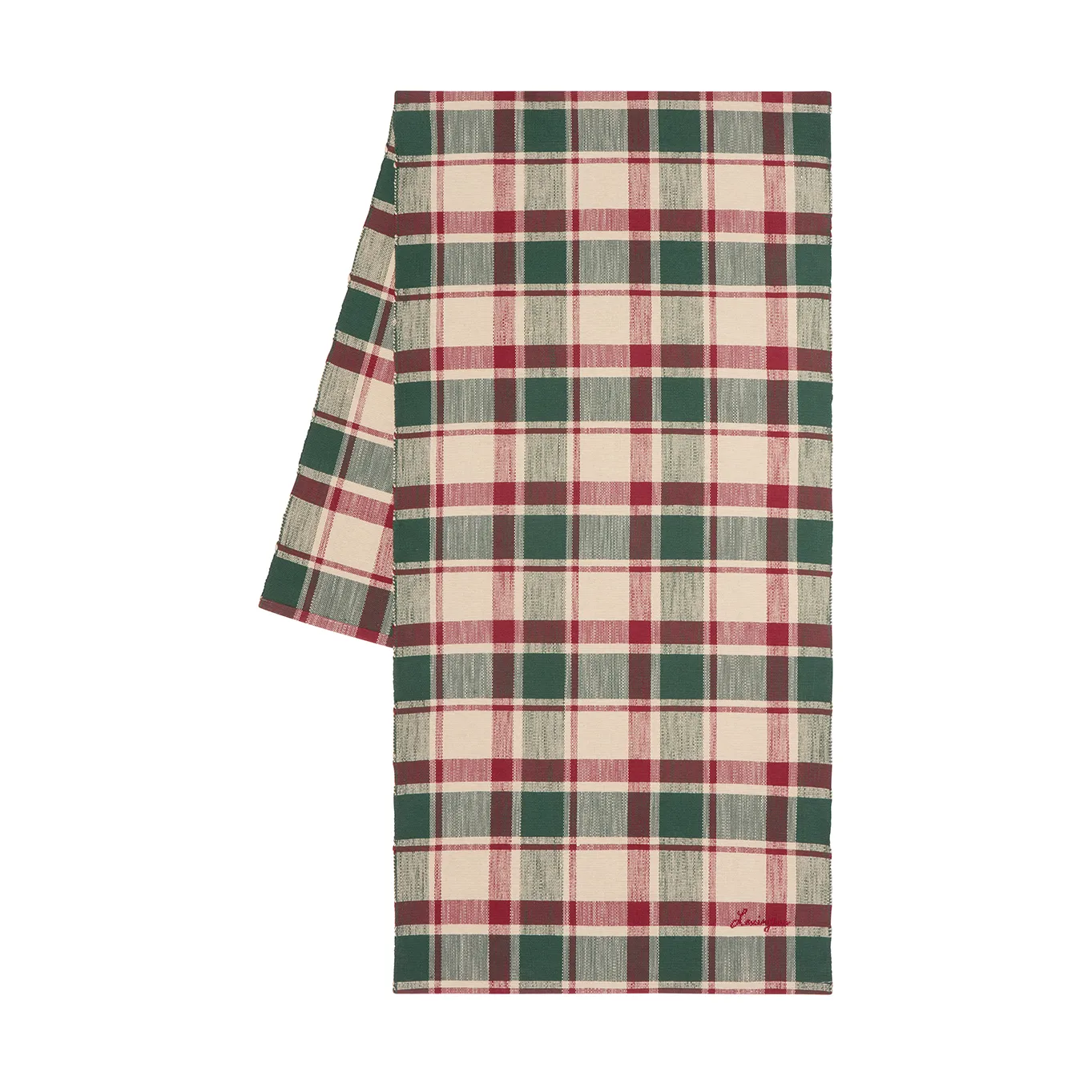 Camino de mesa Checked de algodón ecológico, Green-red-beige, 50x150 cm Lexington