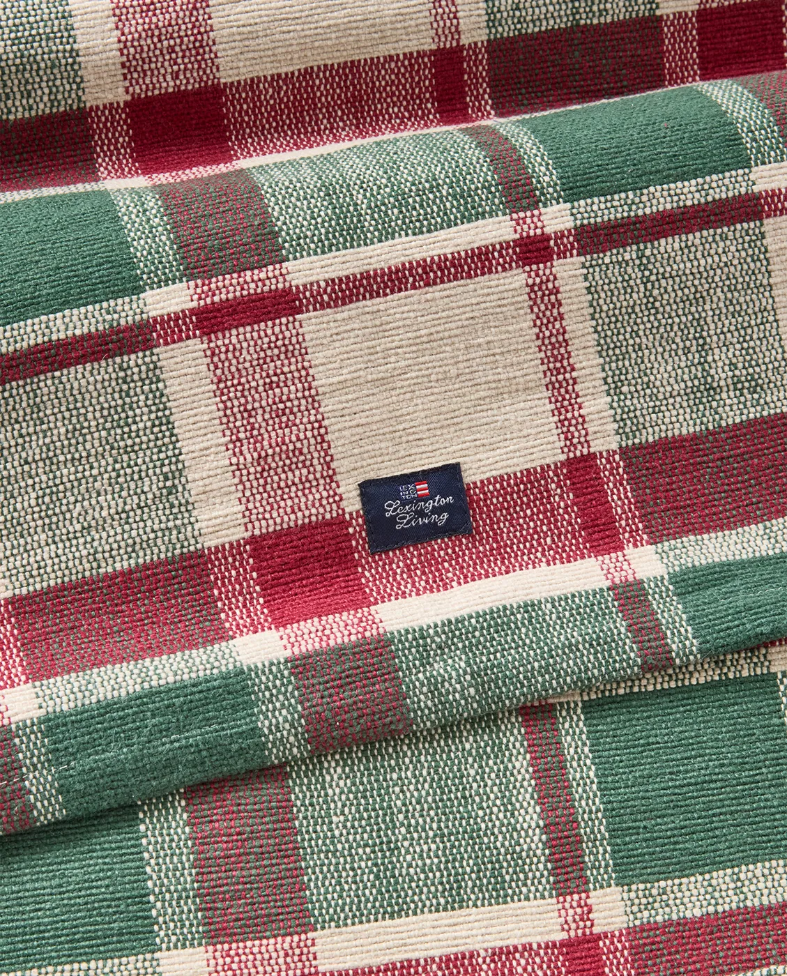 Camino de mesa Checked de algodón ecológico, Green-red-beige, 50x150 cm Lexington