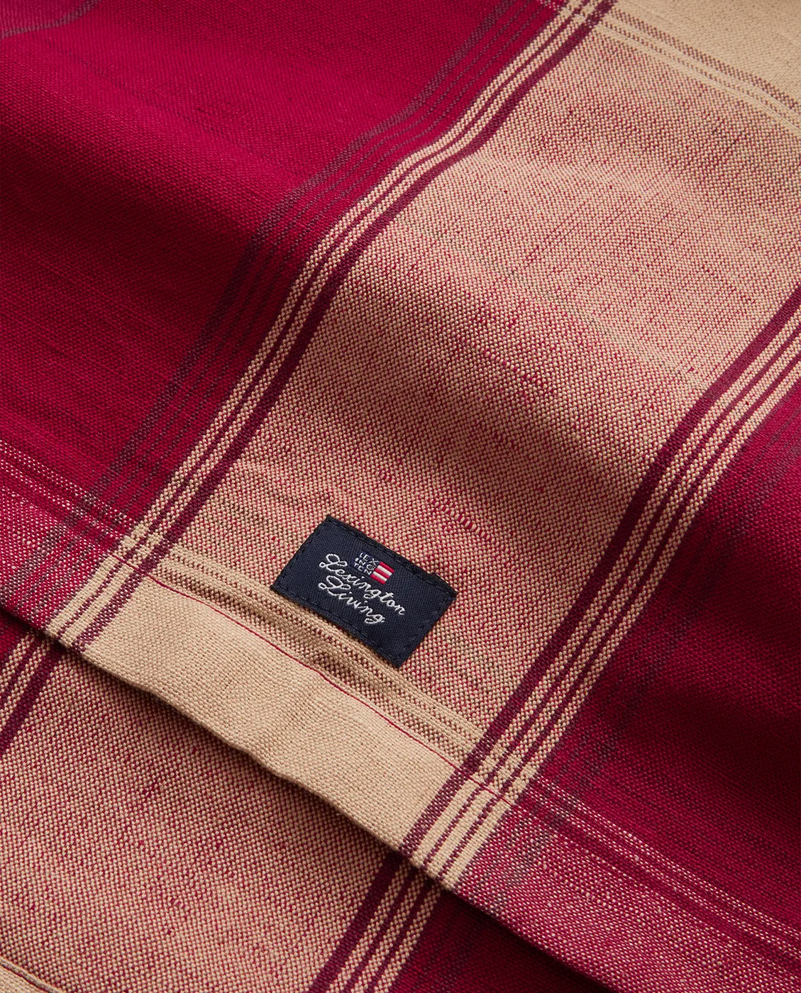 Camino de mesa Checked linen-cotton 50x350 cm, Rojo-beige Lexington