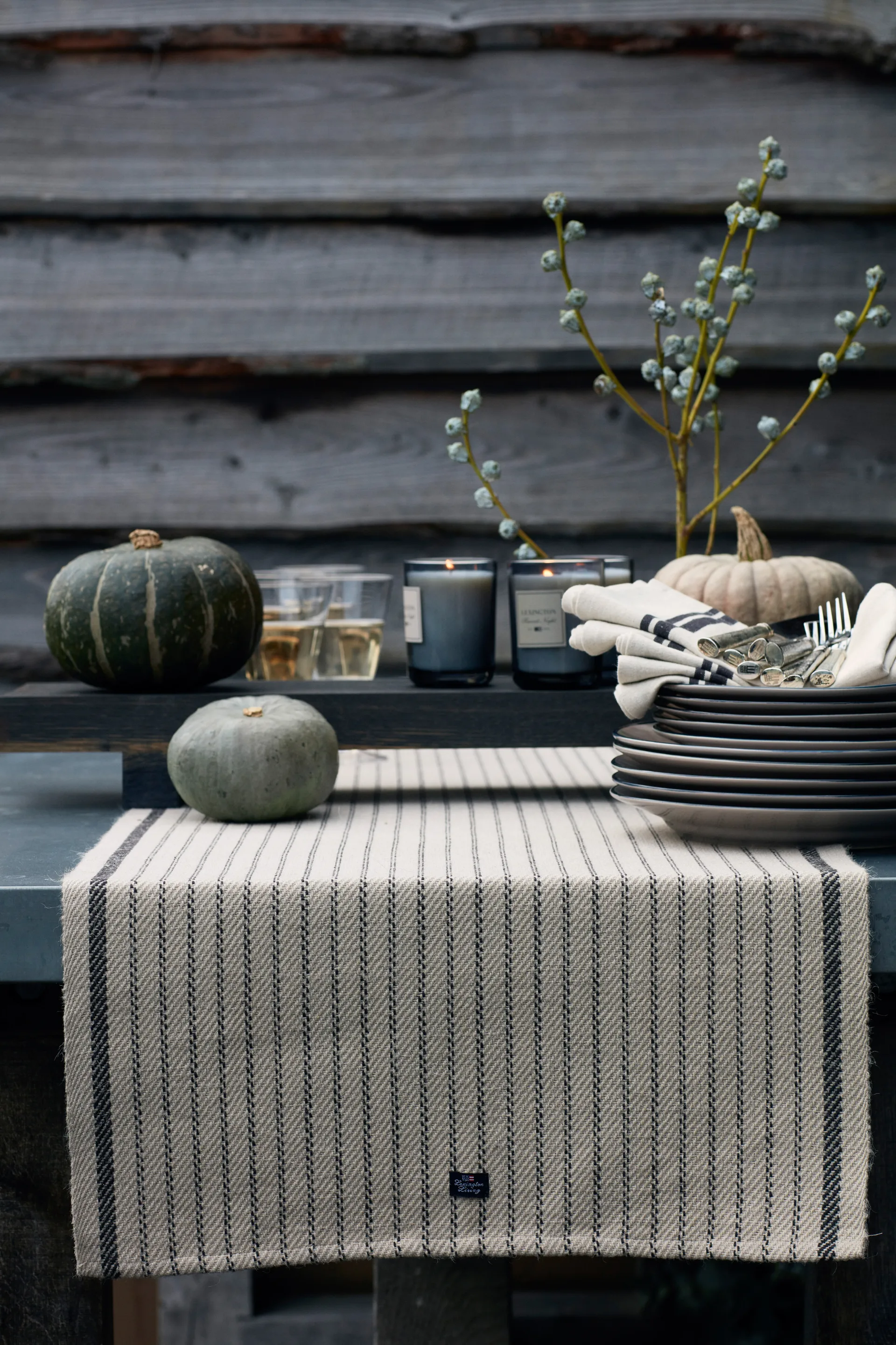Camino de mesa Striped Jute Cotton 50x250 cm, Beige-dark gray Lexington