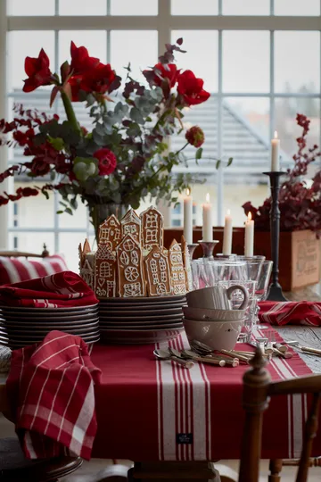 Camino de mesa Striped Organic Cotton Rib 50x250 cm - Rojo-blanco - Lexington