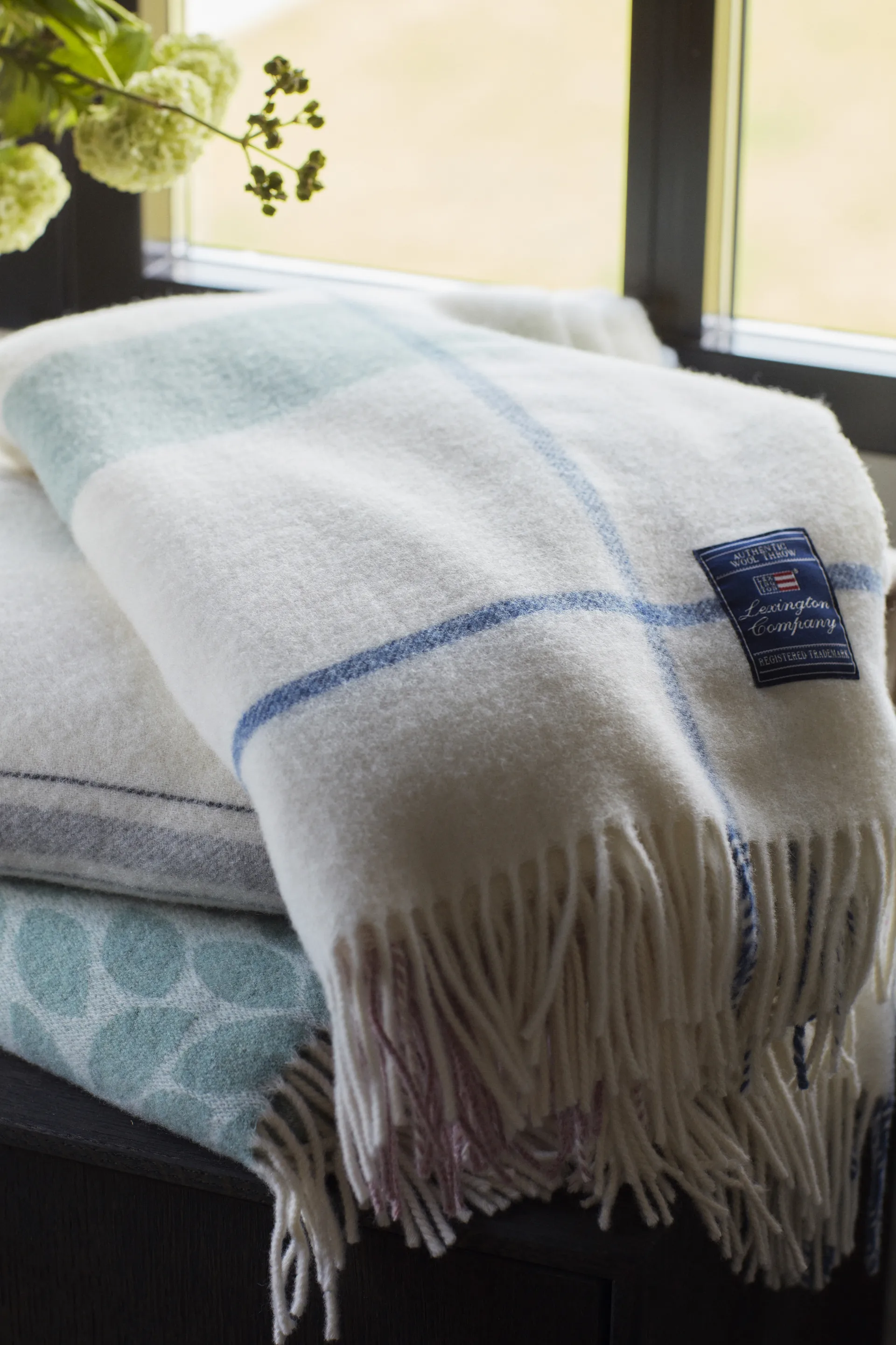 Checked Recycled Manta lana 130x170 cm, Offwhite-verde-rosa Lexington