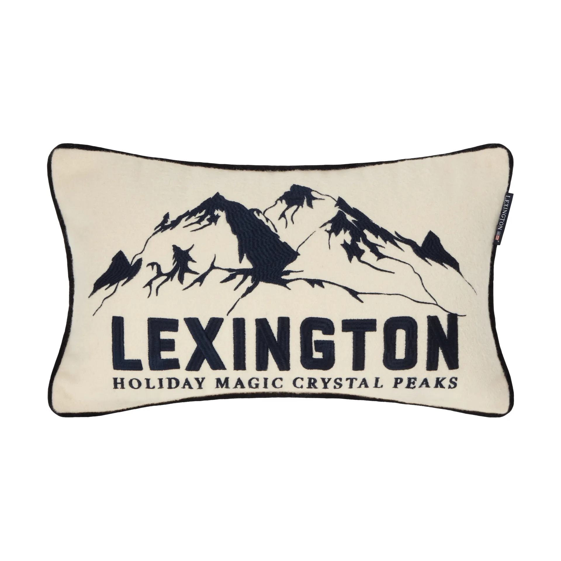 Cojín decorativo de mezcla de lana Mountains Logo, White-navy, 50x30 cm Lexington