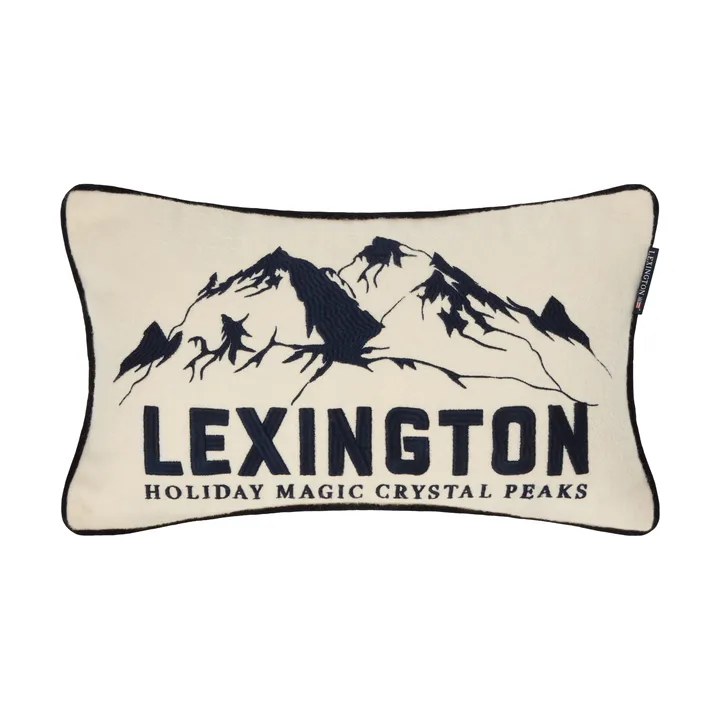 Cojín decorativo de mezcla de lana Mountains Logo - White-navy, 50x30 cm - Lexington