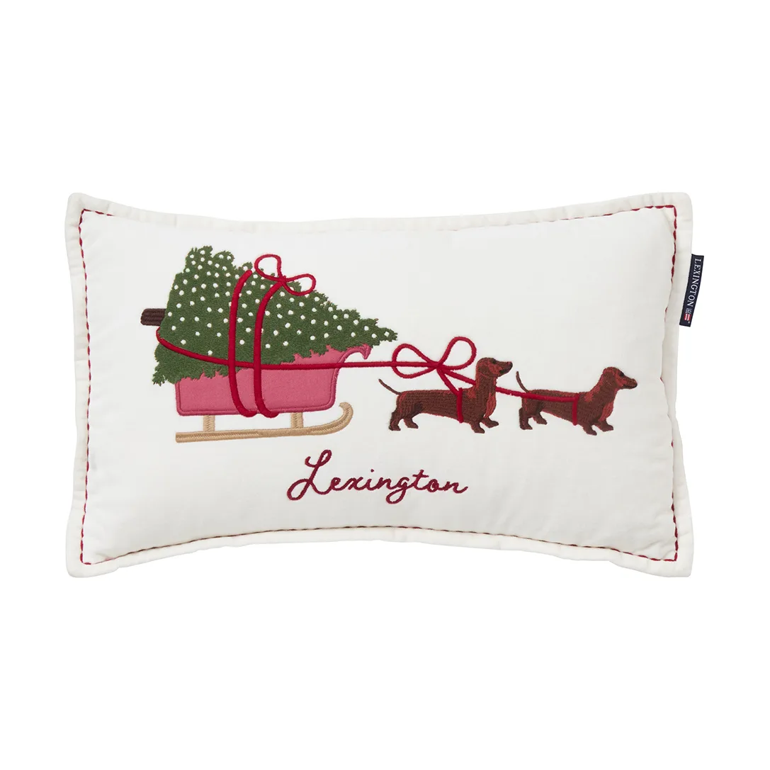 Cojín Dog sleigh de algodón aterciopelado ecológico 30x50 cm, White Lexington
